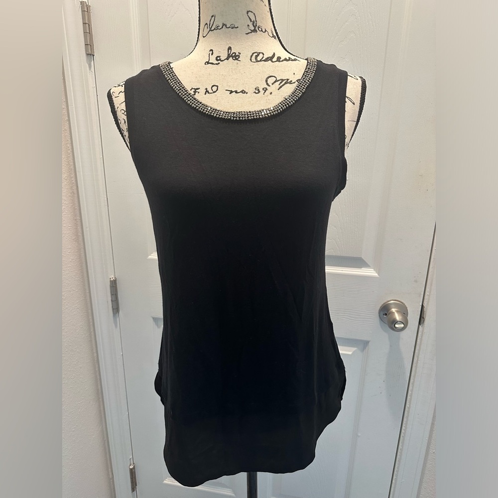 Apt. 9 Black Sleeveless Tank with Beaded Neckline